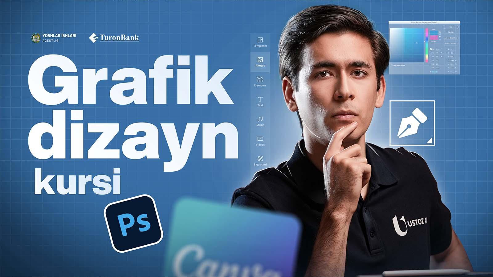 Bepul, sifatli Grafik dizayn kursi - Ustoz ai. Ustoz Husniddin Isakov